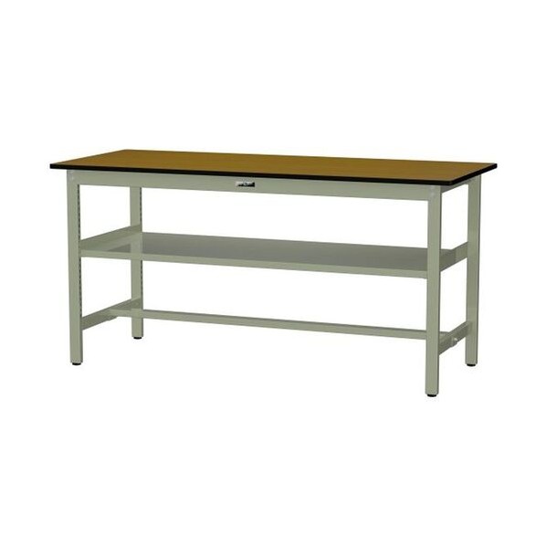 中量作業台 ワークテーブル500シリーズ 固定式 中間全面棚板付 メラミン天板 W1800×D750×H900mm 木目柄/ヤマテックグリーン SJMH-1875S2-MG