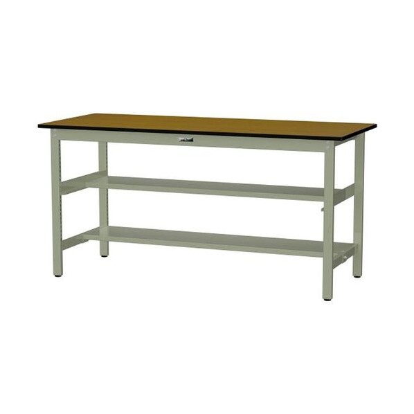 中量作業台 ワークテーブル500シリーズ 固定式 中間棚･半面棚板付 メラミン天板 W1800×D750×H900mm 木目柄/ヤマテックグリーン SJMH-1875TS1-MG