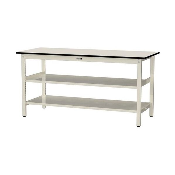 中量作業台 ワークテーブル500シリーズ 固定式 中間棚･全面棚板付 メラミン天板 W1800×D750×H900mm アイボリー/ヤマテックアイボリー SJMH-1875TTS2-II