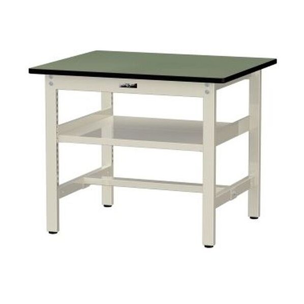 ※法人専用品※山金工業 中量作業台 ワークテーブル500シリーズ 固定式 中間全面棚板付 塩ビシート天板 W900×D750×H740mm グリーン/ヤマテックアイボリー SJR-975S2-GI 0|DIY FACTORY ONLINE SHOP