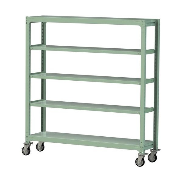 ※法人専用品※山金工業 中量ラック移動式 150kg/段 W1800&times;D480&times;H1977mm 天地5段 ライトグリーン ライトグリーン 3SC6648-5GRF 0｜DIY FACTORY ONLINE SHOP