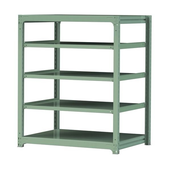 ※法人専用品※山金工業 ボルトレス中量ラック 500kg/段 W1200&times;D910&times;H1500mm 天地5段 ライトグリーン ライトグリーン 5S5491-5G 0｜DIY FACTORY ONLINE SHOP 43,740円