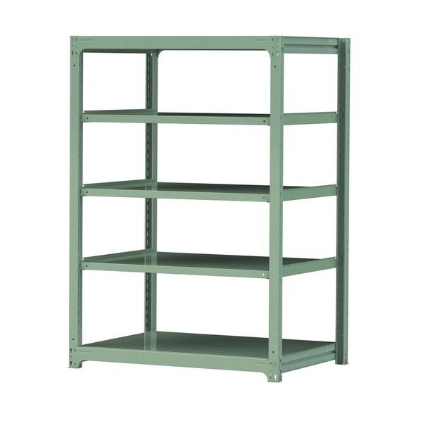ボルトレス中量ラック 300kg/段 W1200×D910×H1800mm 天地5段 ライトグリーン ライトグリーン 3S6491-5G
