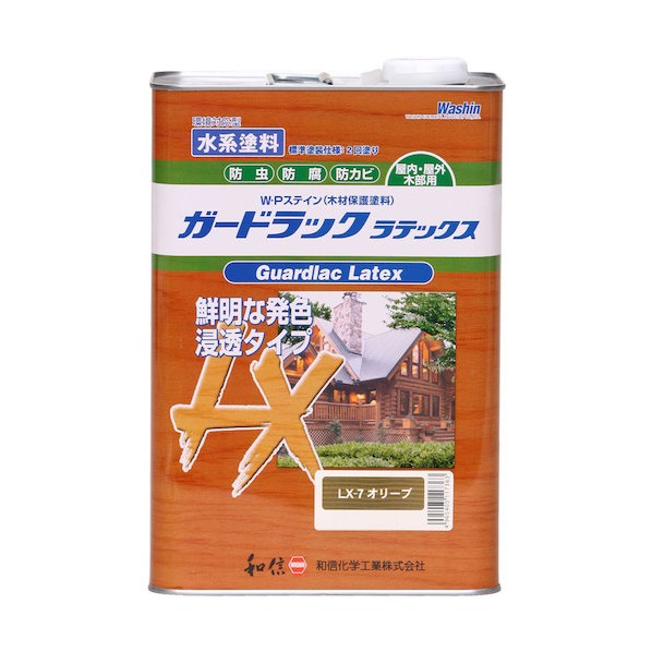 和信化学工業 ガードラックラテックスW・Pステイン(木材保護塗料) 3.5kg LX-7 オリーブ 58167 1点｜DIY FACTORY ONLINE SHOP