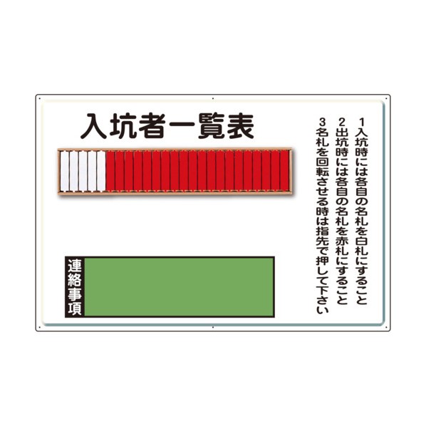ユニット 入坑者一覧表 25名用 取付用ビス2個･鉄板･600X900mm 393-42 1点 10,673円