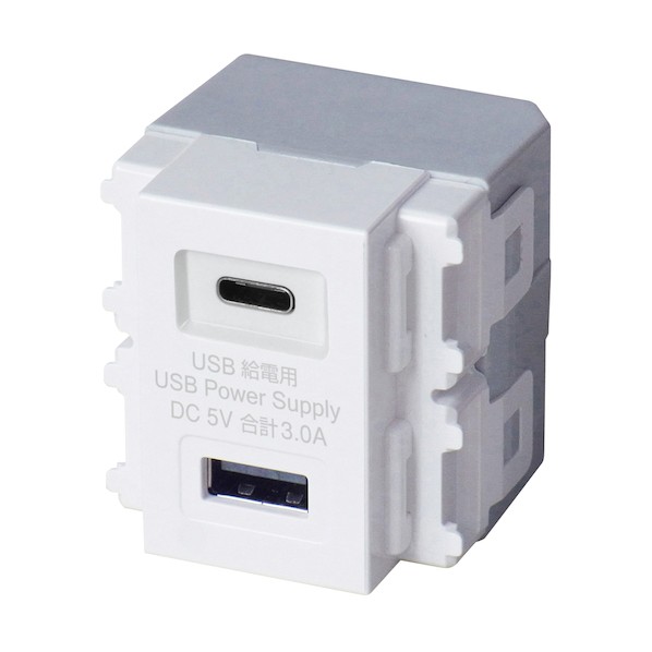 埋込USB給電用差し込み(TypeーC、TypeーA印字機)白いこと USB-R3704W 1点