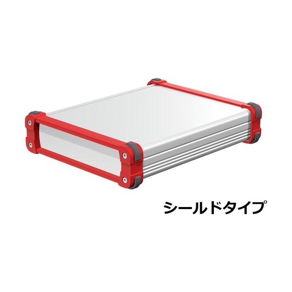 タカチ電機工業 コーナーガード付アルミケース EMCシールドタイプ シルバー/レッド EXPE20-6-25SR 1点