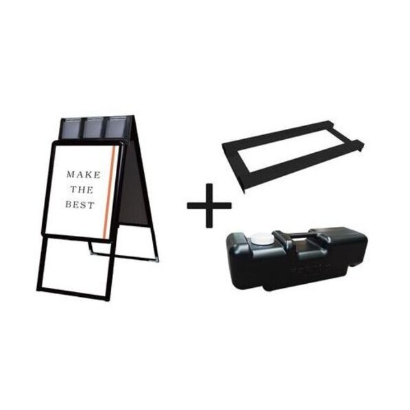 ※法人専用品※常磐精工 ポスターグリップスタンド看板パンフレットケース付（屋内用） A2両面ブラック ウエイトアーム･水タンクセット PGSKPA2RB3SET