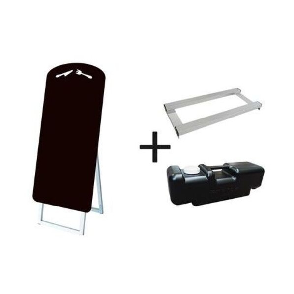 ※法人専用品※常磐精工 ポップルスタンド看板シルエット 45×90片面ブラック ナイフフォーク形 ウエイトアーム･水タンクセット PPSKSL45X90KRSFB3SET
