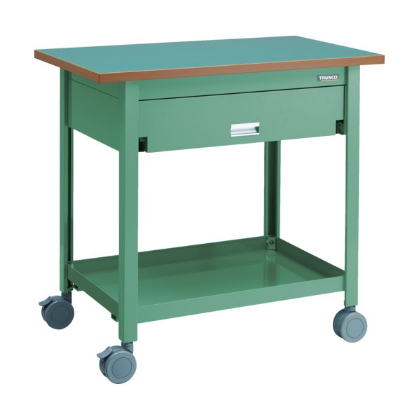 ※法人専用品※トラスコ TRUSCO 天板付ワゴン 両面引出し1段付 棚板1段 GN VD-T110-GN 1個｜DIY FACTORY ONLINE SHOP
