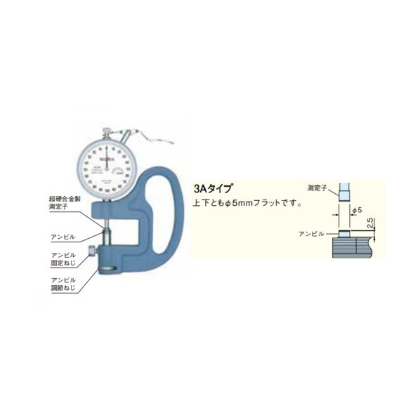 テクロック ダイヤルシックネスゲージ Φ5フラットタイプ SM-1201-3A 1個