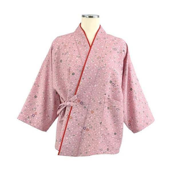 二部式きもの(上) 茶衣着 和服 ユニフォーム ピンク L OD246-L