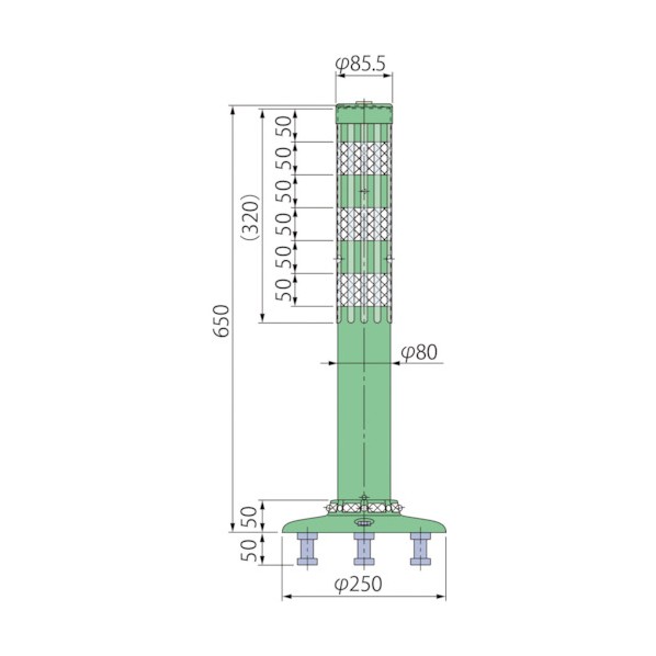 グリーンクロス 車線分離標腰みの付防塵PBTK-65-250-M 6300029584 1本