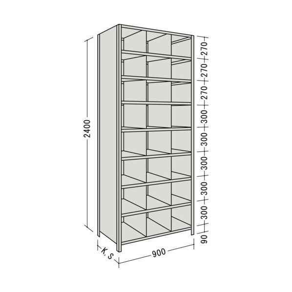 日本ファイリング 縦仕切付軽量物品棚W900D450H2400F9 LA83S-39 1点
