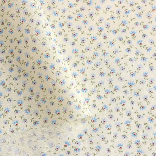 日本紐釦貿易 花柄プリント ブロード生地 巾112cm×10m切売カット ブルー系 B6100Z-3-3-10M 10m
