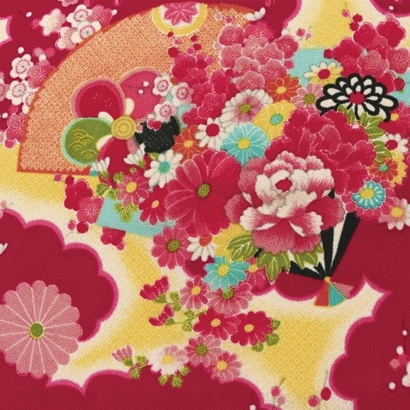 日本紐釦取り引き 一越ちりめん 友禅 名著柄 巾約73cm×4m切売とり捨てる 花 サクラ色系 HY03-B-4M 4m