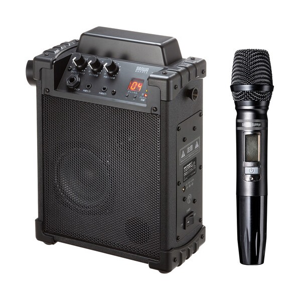 ワイヤレスマイク付き拡声器スピーカー(バッテリー内蔵・ワイヤレスマイク MM-SPAMP17 1個