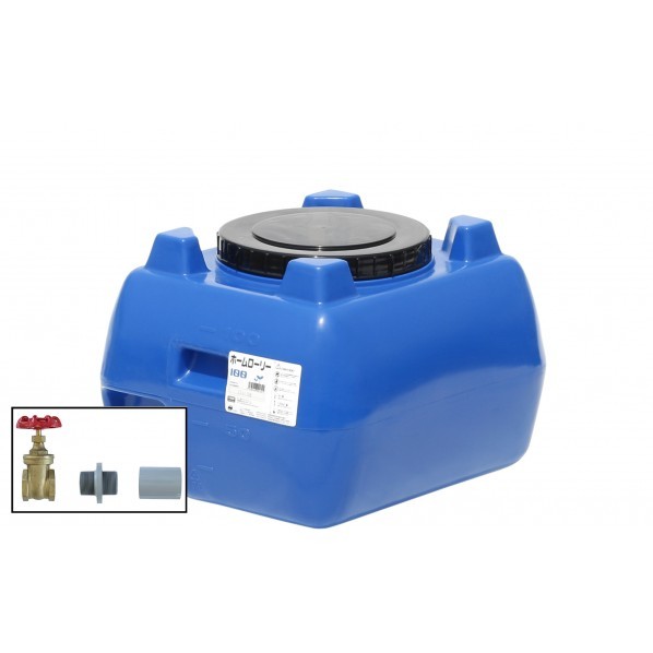 ※法人専用品※スイコー ホームローリータンク100(フタ含む)ドレンバルブセット(40A)付 青み HLT-100(B)+VALVE-SET40A 1点