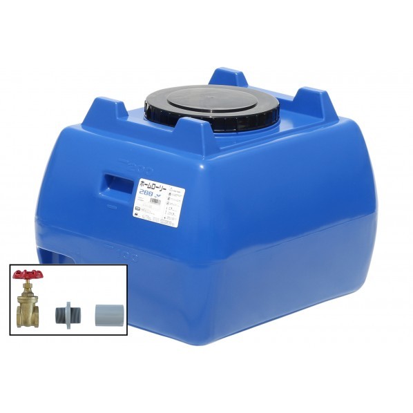 ※法人専用品※スイコー ホームローリータンク200(フタ含む)ドレンバルブセット(40A)付 ブルー HLT-200(B)+VALVE-SET40A 1点