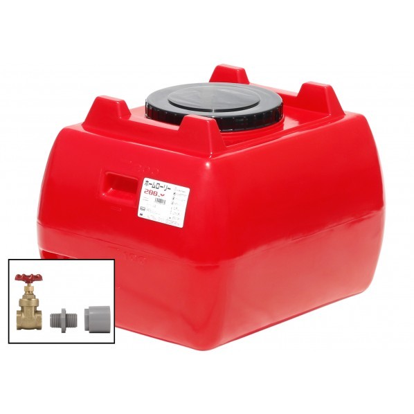 ※法人専用品※スイコー ホームローリータンク200(フタ含む)ドレンバルブセット(25A)付 レッド HLT-200(R)+VALVE-SET25A 1点