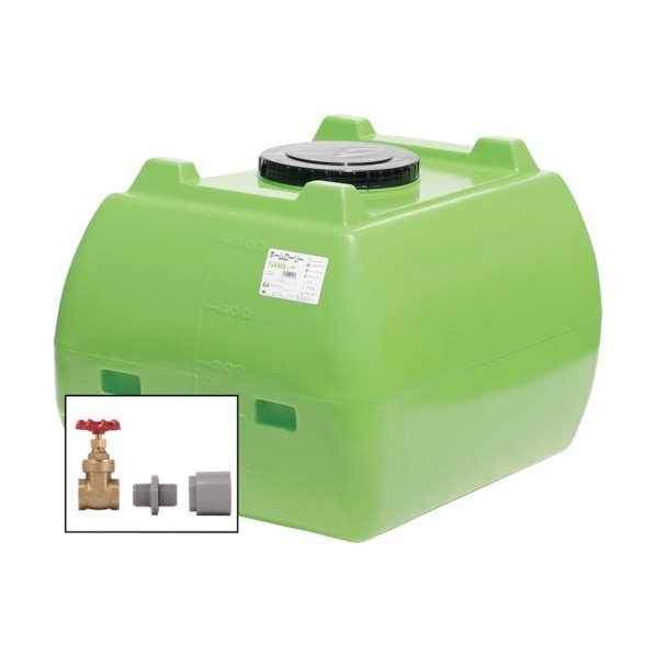 ※法人専用品※スイコー ホームローリータンク500(フタ含む)ドレンバルブセット(25A)付 グリーン HLT-500(GN)+VALVE-SET25A 1点｜DIY FACTORY ONLINE SHOP