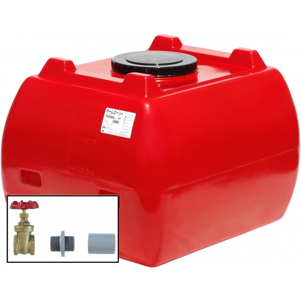 ※法人専用品※スイコー ホームローリータンク500(フタ含む)ドレンバルブセット(40A)付 レッド HLT-500(R)+VALVE-SET40A 1点