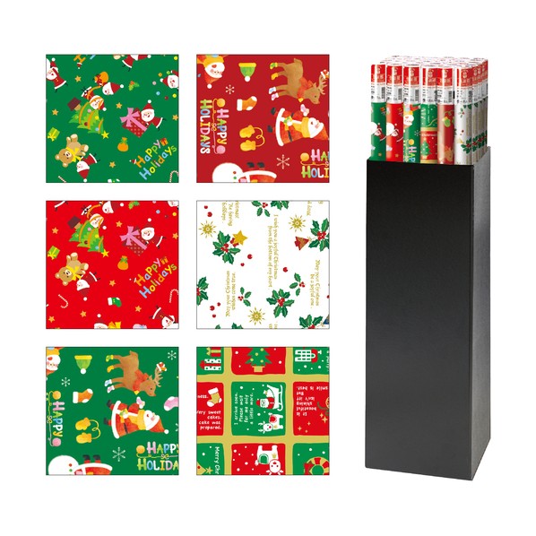 ササガワ 包装紙 ロール包装紙 クリスマス6柄セット 3501899 35-1899 2枚×30本