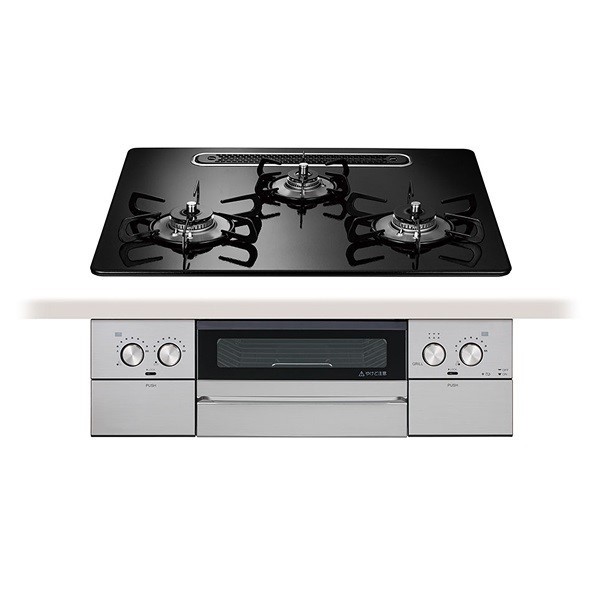 タカラスタンダード ■都市ガス ハイパーガラスコートトッププレート(3口コンロ・両面焼きグリル) 幅75cm TAF860WV75C(H) 1点