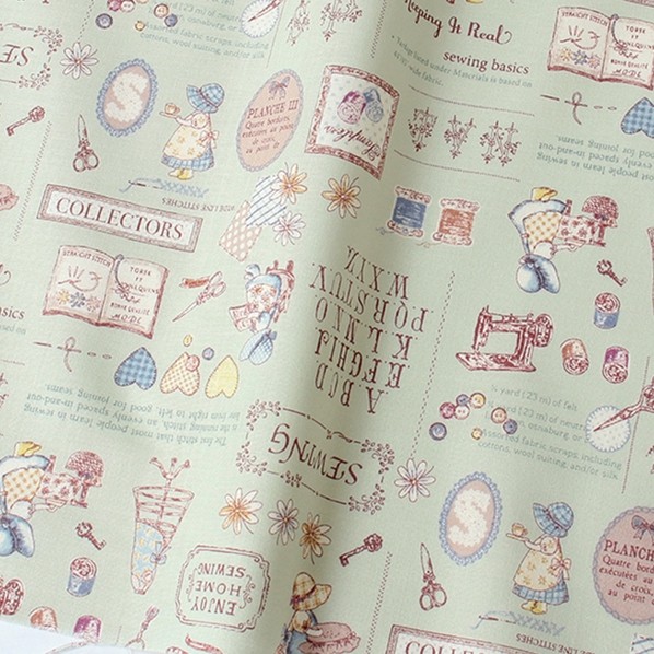 日本紐釦貿易 スーちゃんコレクションSunbonnet Sueソーイング プリント生地 プリント生地 巾約110cm×6mカット ライトグリーン NCM25000-E-6M 6m