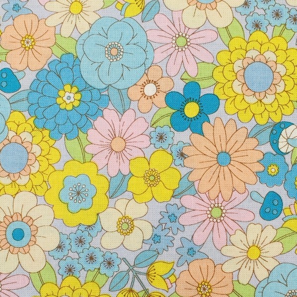 日本紐釦取り引き 70’s お花園地 刷り上げる出どころ 巾約108cm×8m取りすてる 青碧系 CHU052-3C-8M 8m