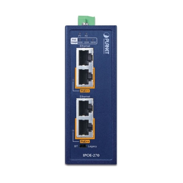 工業用マルチギガビット2界面PoE＋＋インジェクター IPOE-270
