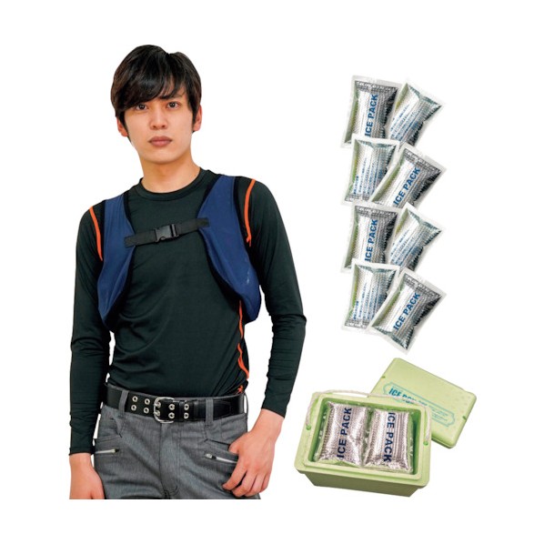 岡潮 総メッシュクールベスト:メッシュベスト(反射材付)ネイビー+保冷剤8個入+保冷ボックス付 5901F-OK0912OK0911-8 1式