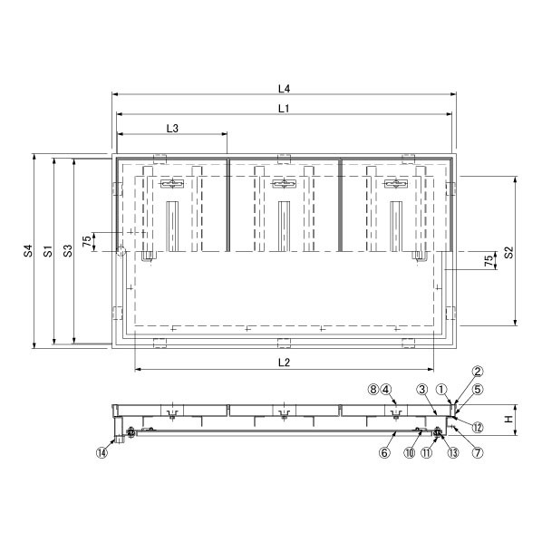 大口径マシンハッチ モルタル充填用 密閉型 ステンレス目地 二重蓋(歩行用) BH-8SW 750×1350 1台