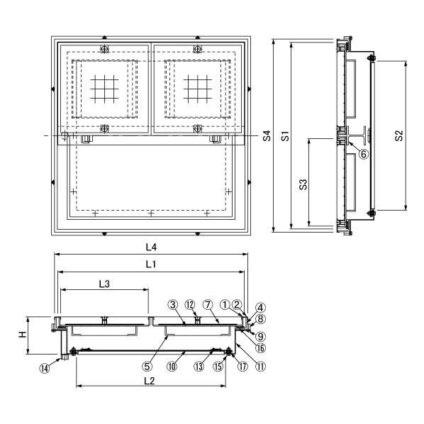 大口径マシンハッチ モルタル充填用 密閉型 ステンレス目地 二重蓋 T-14用 BH-8SW-14 1100×1100 1台|DIY FACTORY ONLINE SHOP