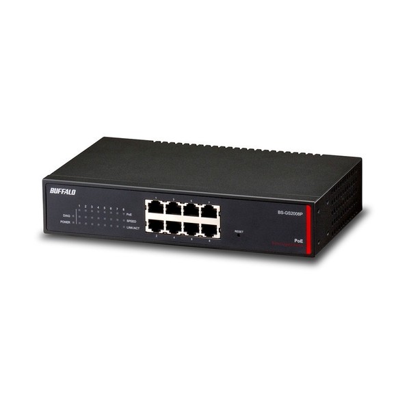 バッファロー レイヤー2 Giga PoE スマートスイッチ 8ポート BS-GS2008P 1個