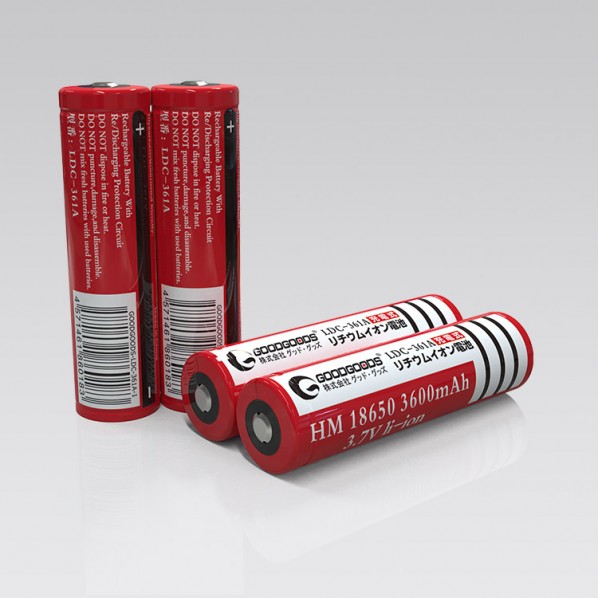 グッド･グッズ 18650型 リチウムイオン充電池 3600mAh 保護回路付 3600mAh LDC-362A 1個
