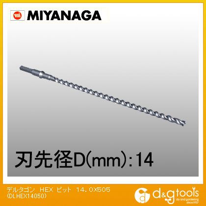 ミヤナガ デルタゴンビット六角軸(HEXビット)ロングサイズ 14.0mm DLHEX14050 1点
