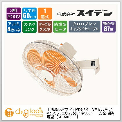 スイデン 工場扇[スイファン]防爆タイプ(3相200V・ハネ:アルミニウム製)ハネ50cm安全増防爆型 SF-50D2-3｜DIY FACTORY ONLINE SHOP