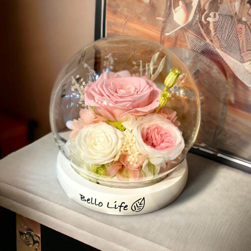 曦 プリザーブドフラワー ガラスドーム ナイトライト ディフューザー バラ ドライフラワー 花 お花 花束 観葉植物 ブリザードフラワー フラワーアレンジメント おしゃれ オーナメント【Bello Life】【台湾直送】【送料無料】