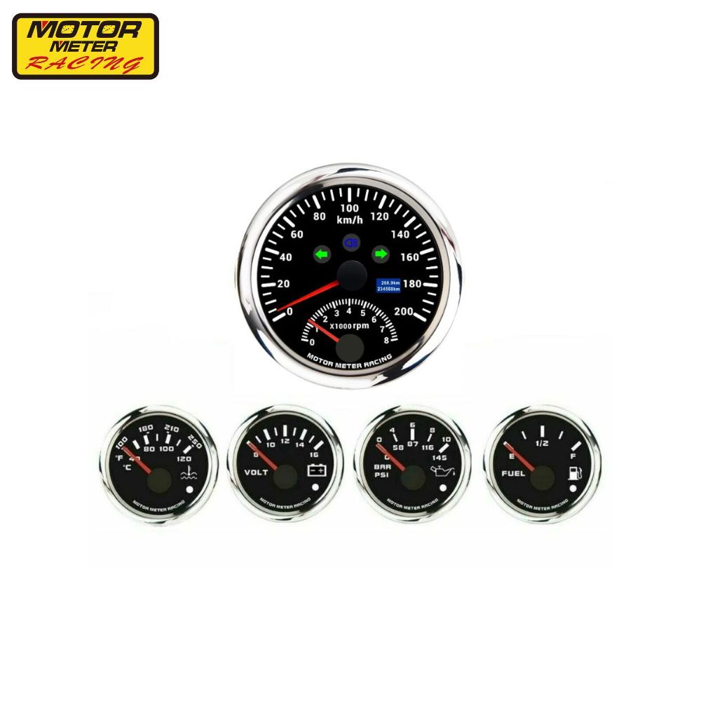 ★5倍ポイント★ランキング受賞 メーター 5点セット 85mm 110mm ウィンカー 電圧計 燃料計 水温計 油圧計 スピードメーター タコメーター GPSセンサー 車用品【Motor Meter Racing】台湾発|TW Direct