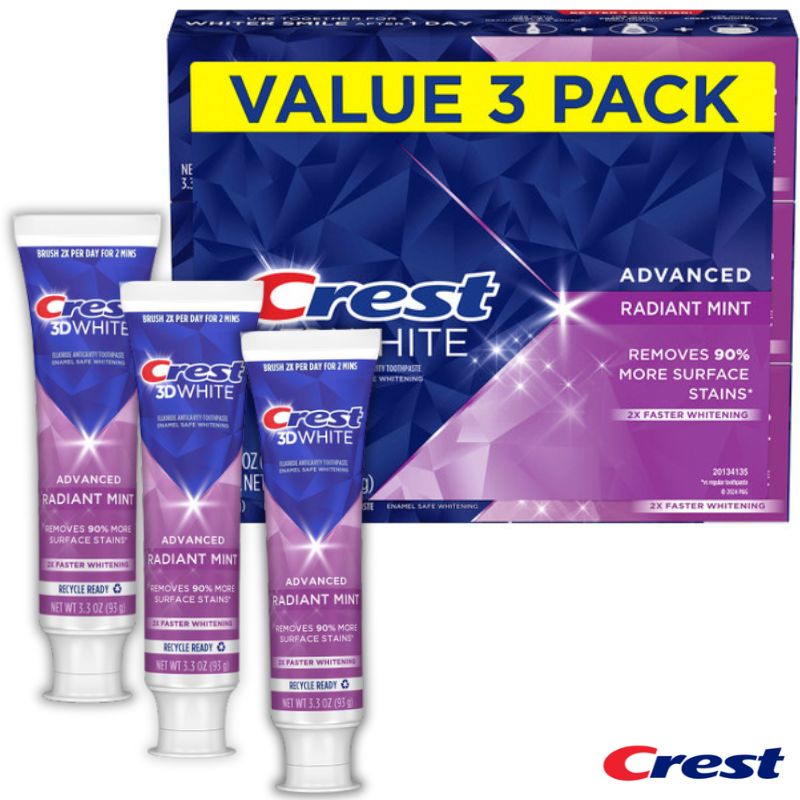 クレスト Crest 3D ホワイト ラディアントミント 歯磨き粉 93g 1本／2本／3本 ミント 白い歯 ホワイトニング ステイン 研磨剤不使用 正規品【USLifeStyle】【台湾直送】【送料無料】画像
