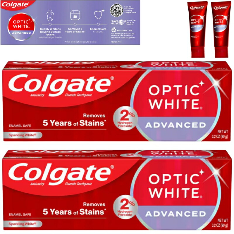 ランキング受賞 【ポイント3倍】 コルゲート Colgate オプティックホワイトアドバンス スパークリングホワイト 歯磨き粉 90g 1本／2本／3本／6本 ホワイトニング効果 正規品 白い歯 ステイン 2％過酸化水素 研磨剤不使用 【USLifeStyle】【台湾直送】【送料無料】