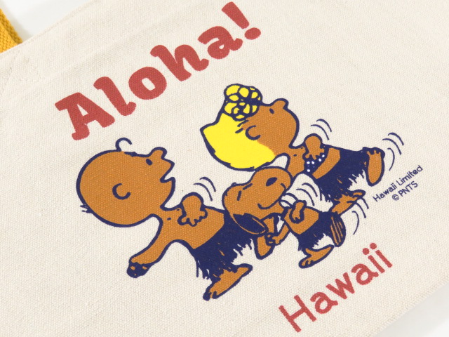 Moni Honolulu Honolulu モニホノルル ハワイ限定 Hawaii直輸入 日焼けスヌーピー ミニトートバックaloha トートバッグ ナチュラル イエロー ２１ Twenty One トレフォイル モニ商品5000円 税別 以上購入でステッカー2枚プレゼント