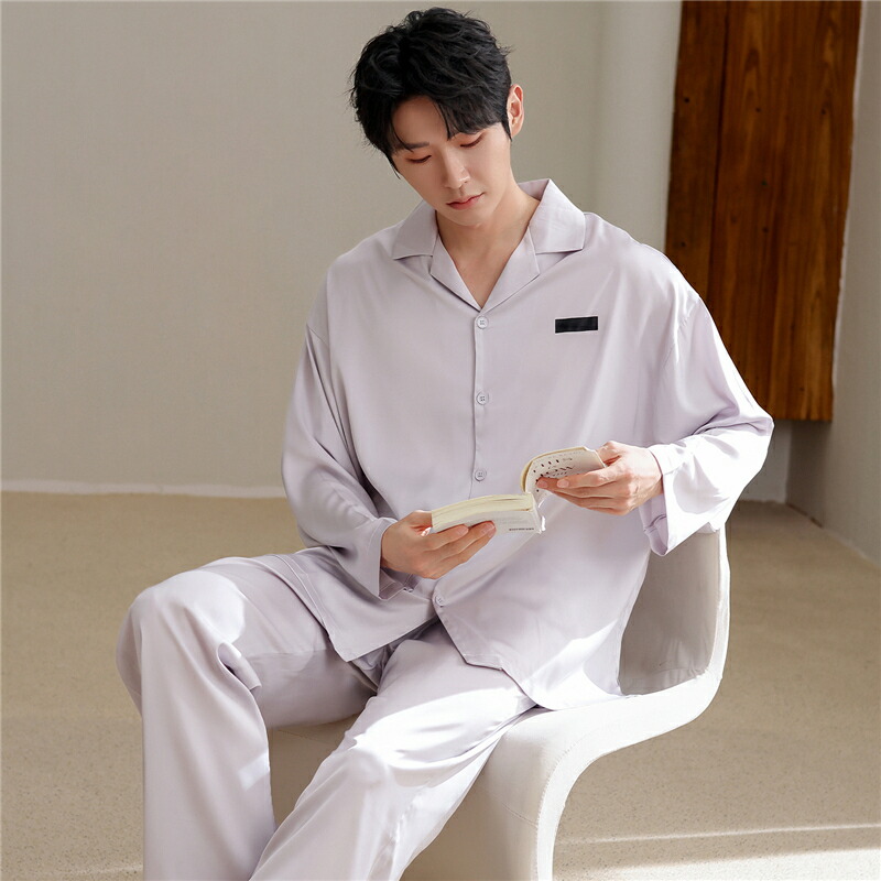 【48 時間限定 クーポン利用で 200 円 OFF】シルク パジャマ メンズ 長袖 前開き セットアップ 春 秋 薄手 長袖トップス ルームウェア 夏用 洗える 上下 セット 大人 紳士 おしゃれ 合成シルク 大きいサイズ プレゼント 父の日 部屋着 寝返りしやすい肌触りがいい