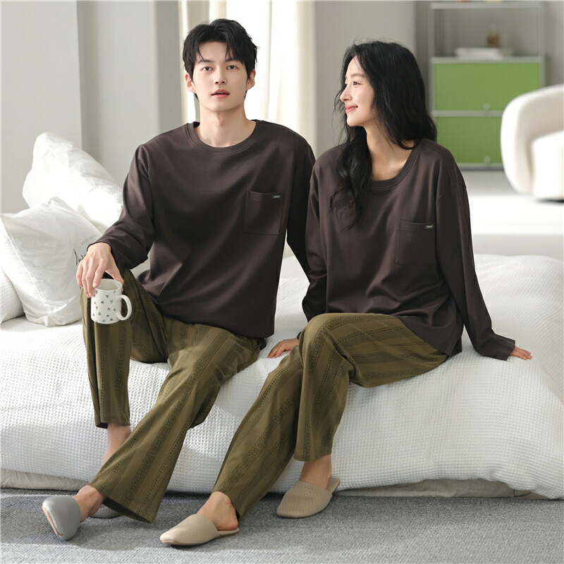 【48 時間限定 クーポン利用で 200 円 OFF】ペア パジャマ 長袖 男女2着 セット 無地 カジュアル 冬 uネック セットアップ カップル 秋冬 シンプル ルームウェア クルーネック 秋 綿 ポリエステル ペアパジャマ 結婚祝い プレゼント お祝い おもしろ 部屋着 春 夫婦 ギフト