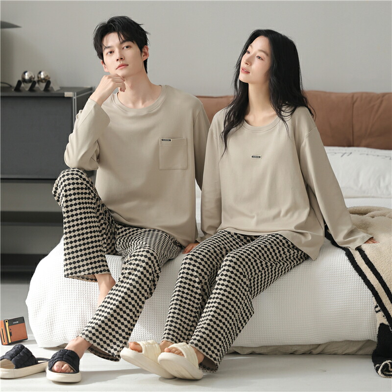 【48 時間限定 クーポン利用で 200 円 OFF】ペア パジャマ 長袖 男女2着 セット シンプル おしゃれ カジュアル 冬 uネック セットアップ カップル 秋冬 ルームウェア クルーネック 秋 綿 ポリエステル ペアパジャマ 結婚祝い プレゼント お祝い おもしろ 部屋着 夫婦 ギフト