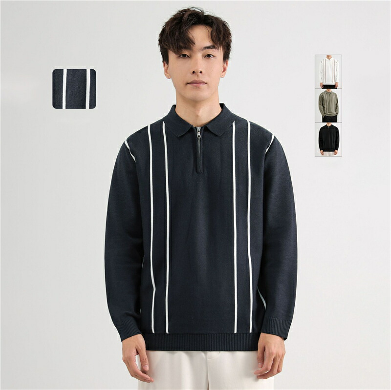 【48 時間限定 クーポン利用で 200 円 OFF】ニット セーター メンズ トップス ジッパー ストライプ セーター 秋 高級 カットソー ニット メンズ 秋冬 洗える トップス おしゃれ 冬服 ふわふわ 大人 ニットセーター トップス 厚手 暖かい セーター メンズ インナーセーター