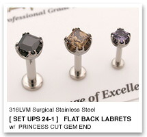 18Ga. チタン製 プリンセスカット ジェムエンド 3mm & ステンレス製 FBラブレットシャフト ANATOMETAL|214Co.