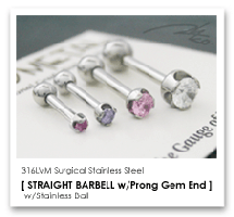 14Ga. チタン製 プロングセット ジェムエンド 4mm ＆ ステンレス製 ストレートバーベル ANATOMETAL