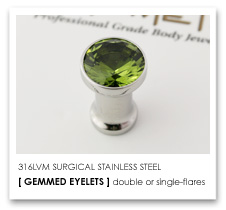 4Ga. ステンレス鋼製 シングルス声の調子 はと目（ブリリアント \u0026 カボション：8粍宝珠）ANATOMETAL